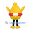 Duck Mascot Costume in Yellow with Red and White Swim Ring