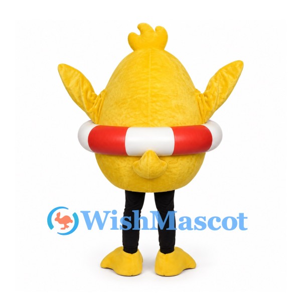 Duck Mascot Costume in Yellow with Red and White Swim Ring