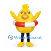 Duck Mascot Costume in Yellow with Red and White Swim Ring