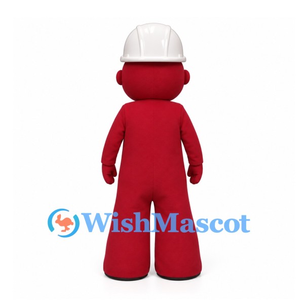 Worker Mascot Costume in Red with White Hard Hat