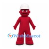 Worker Mascot Costume in Red with White Hard Hat