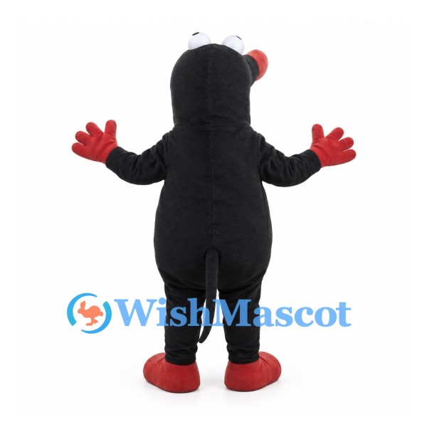 Mole Mascot Costume in Black with Red Belly and Nose