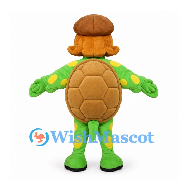 Turtle Mascot Costume in Green with Brown Flat Cap