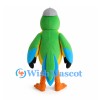 Parrot Mascot Costume in Green and Yellow with Gray Cap