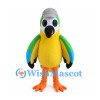 Parrot Mascot Costume in Green and Yellow with Gray Cap