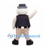 Polar Bear Mascot Costume with Ranger Hat and Black Vest