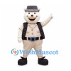 Polar Bear Mascot Costume with Ranger Hat and Black Vest