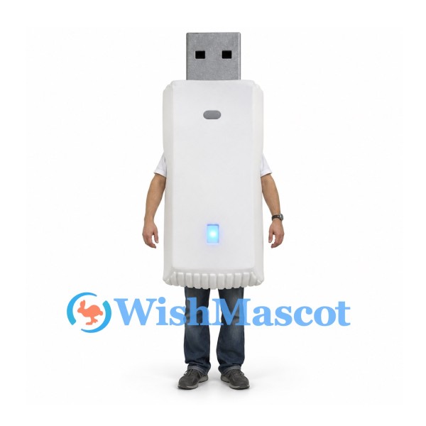 USB Flash Drive Mascot Costume in White with Gray Connector