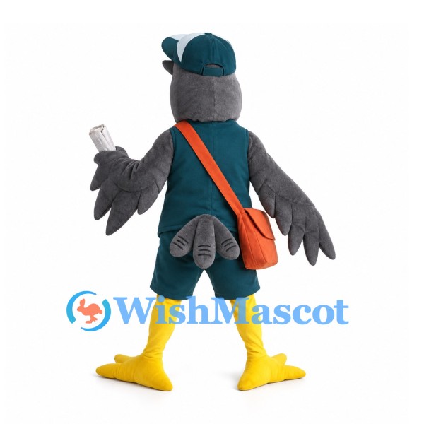 Bird Mascot Costume with Teal Cap and Orange Shoulder Bag