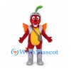 Dragon Mascot Costume in Red with Knight Helmet and Orange Wings