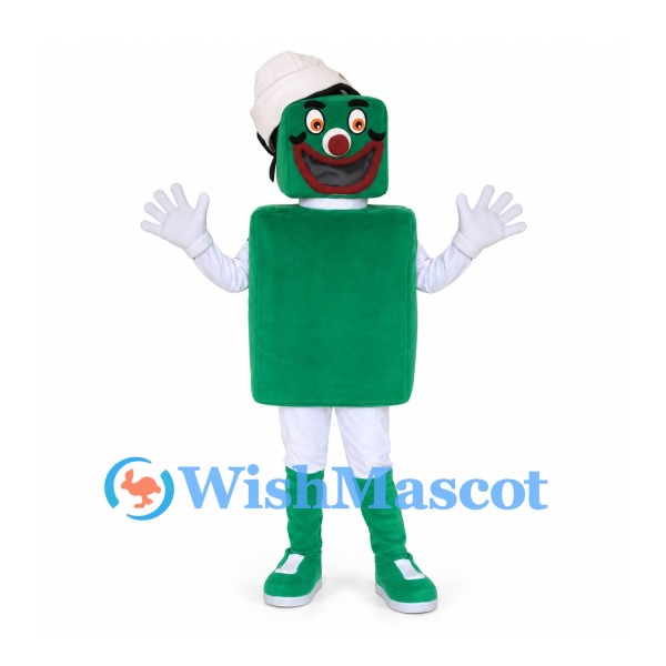 Chef Mascot Costume with Green Square Body and White Hat