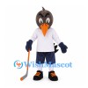 Crow Mascot Costume with White Hockey Shirt and Navy Shorts