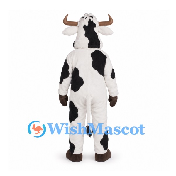 Cow Mascot Costume in Black and White with Large Horns