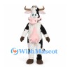 Cow Mascot Costume in Black and White with Large Horns