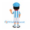 Boy Mascot Costume with Blue Cap and Striped Soccer Shirt