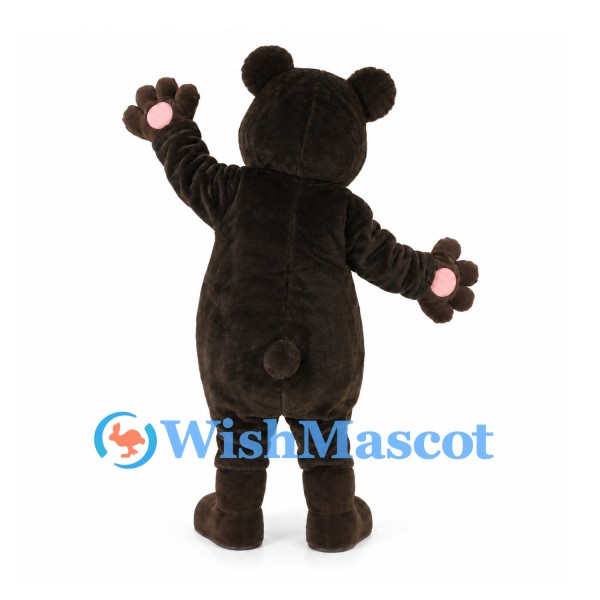 Bear Mascot Costume in Black with Orange Belly and Eye Rings