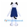 Dog Mascot Costume in White with Black Patches and Blue Cape