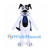 Dog Mascot Costume in White with Black Patches and Blue Cape