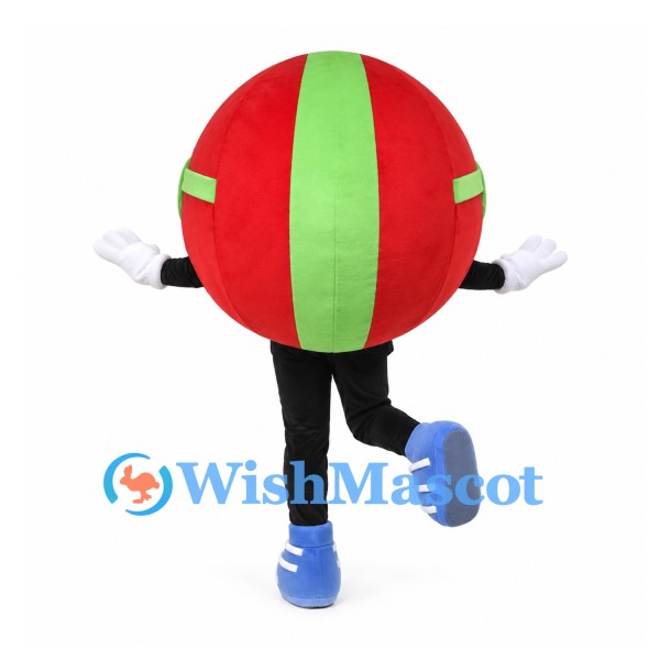 Ball Mascot Costume in Red and Green with Ski Goggles