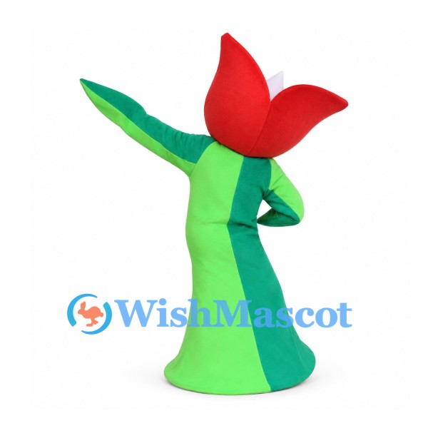 Tulip Mascot Costume with Red Petals and Green Stem Body