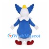Clown Mascot Costume in Blue with Wing-Shaped Hair and Red Nose