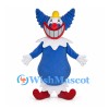 Clown Mascot Costume in Blue with Wing-Shaped Hair and Red Nose
