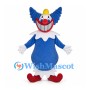 Clown Mascot Costume in Blue with Wing-Shaped Hair and Red Nose