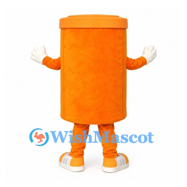 Container Mascot Costume in Orange with Smiling Face