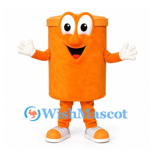 Container Mascot Costume in Orange with Smiling Face