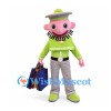 Pig Mascot Costume with Green Jacket, Gray Hat and Shopping Bags