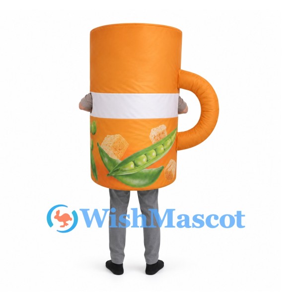 Drink Cup Mascot Costume in Orange with Green Leaf Design