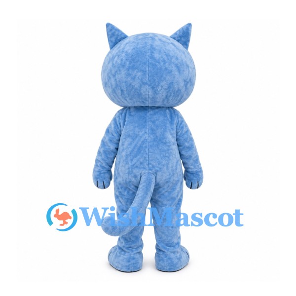 Blue Cat Mascot Costume with Light Blue Belly and Black Nose