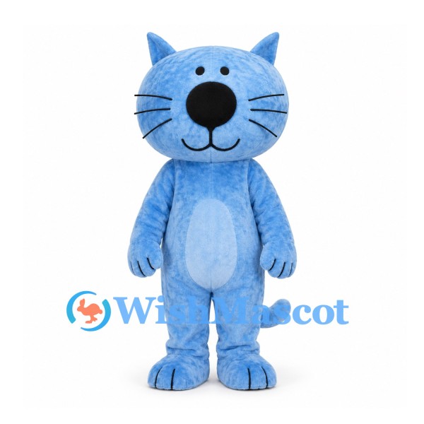 Blue Cat Mascot Costume with Light Blue Belly and Black Nose