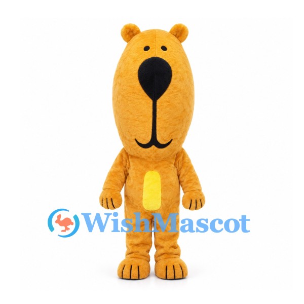 Gold Bear Mascot Costume with Yellow Belly and Long Black Nose