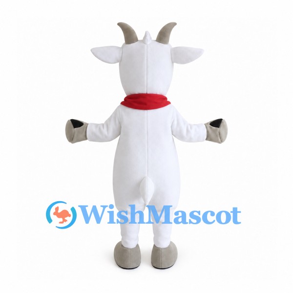 White Goat Mascot Costume with Red Neck Scarf