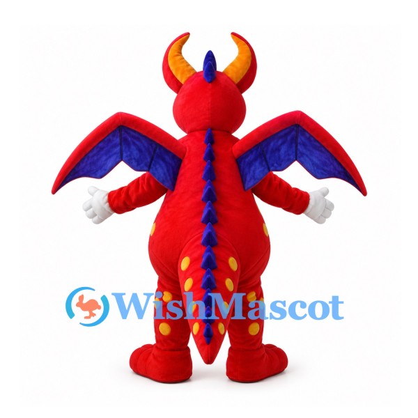 Red Dragon Mascot Costume with Blue Wings and Yellow Belly
