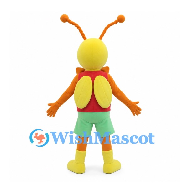 Butterfly Mascot Costume in Yellow with Red Vest and Green Shorts