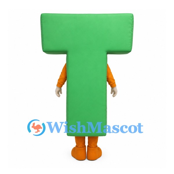Letter T Mascot Costume in Green with Orange Gloves