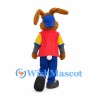 Brown Rabbit Mascot Costume with Blue Cap and Red Vest
