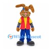 Brown Rabbit Mascot Costume with Blue Cap and Red Vest