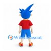 Boy Mascot Costume with Blue Spiky Hair and Red Shirt