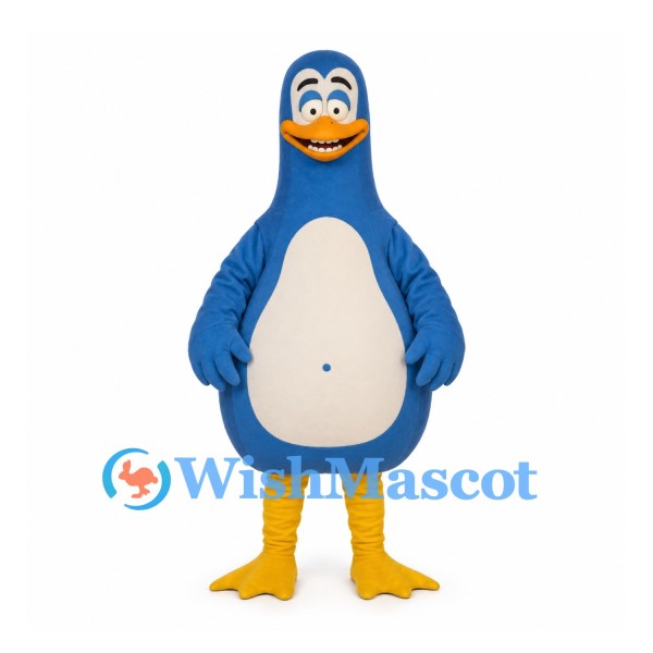 Blue Bird Mascot Costume with Cream Belly and Yellow Feet