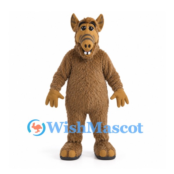 Alien Mascot Costume in Brown with Long Snout and Shaggy Fur