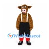 Brown Bull Mascot Costume with Black Shorts and White Suspenders