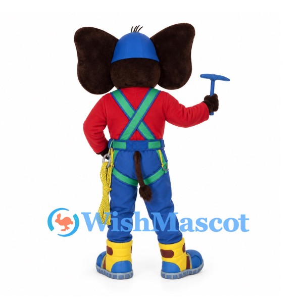Mouse Mascot Costume with Blue Climbing Helmet and Red Shirt