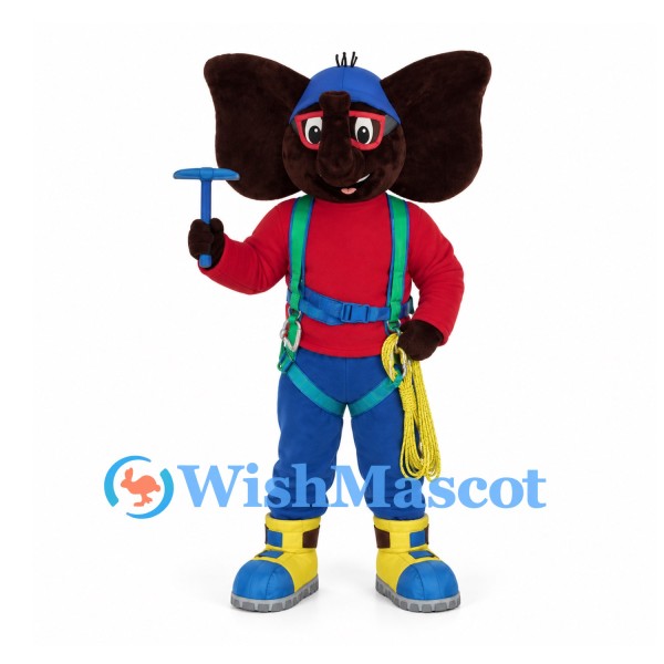 Mouse Mascot Costume with Blue Climbing Helmet and Red Shirt
