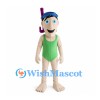 Snorkeler Mascot Costume with Green Swimsuit and Blue Goggles