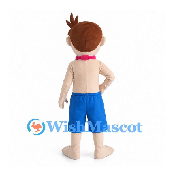 Boy Mascot Costume with Blue Swim Shorts and Pink Goggles