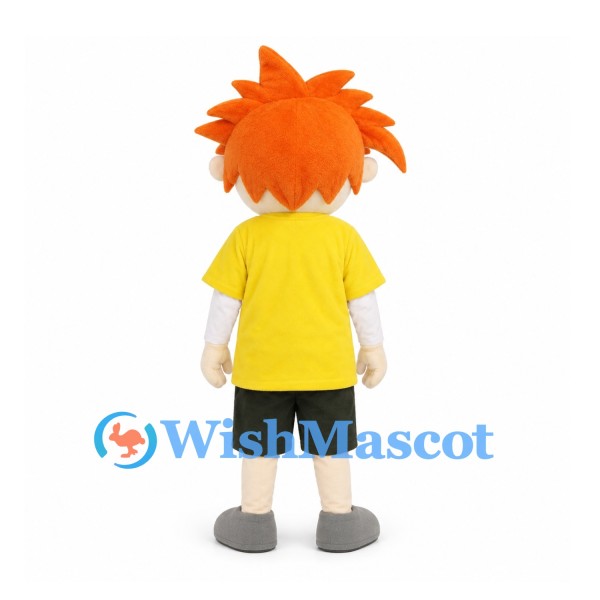 Boy Mascot Costume with Orange Spiky Hair and Yellow Shirt