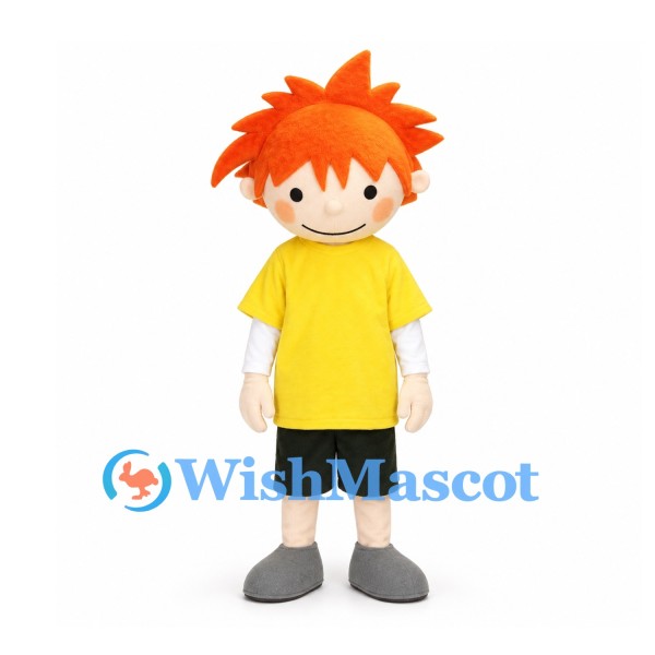 Boy Mascot Costume with Orange Spiky Hair and Yellow Shirt